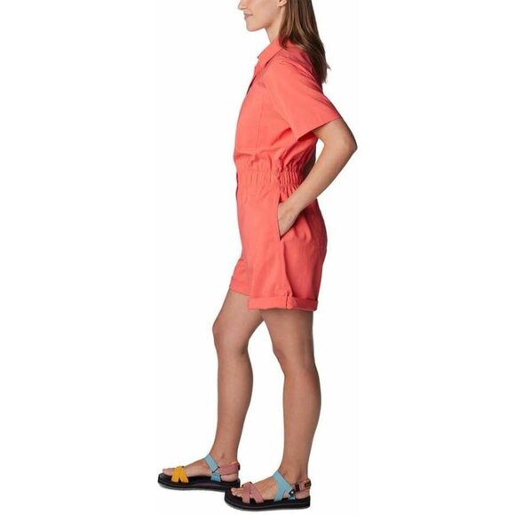 Universal Thread Linen Coral Romper Shorts  Short Sleeve Button Front 10 Casual - Picture 1 of 8
